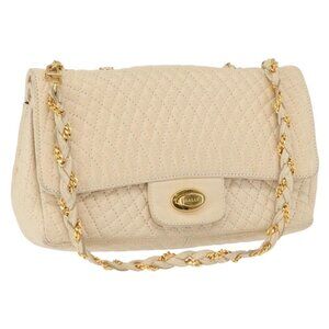 Authentic BALLY Chain Shoulder Bag Leather Ivory Gold